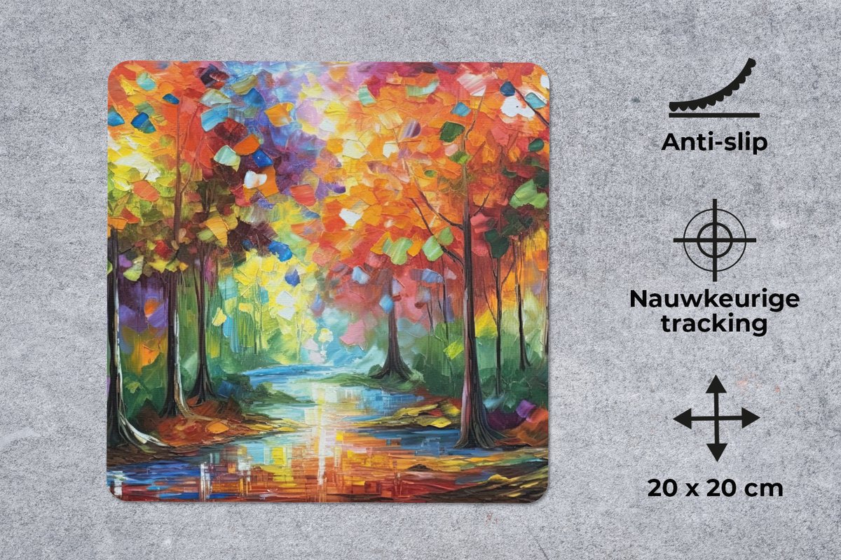 Muismat 20x20 cm - Mousepad Landschap - Bos - Kleuren - Natuur - Muismatten