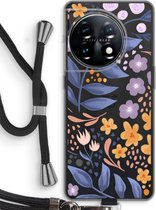 Case Company® - Hoesje met koord geschikt voor OnePlus 11 hoesje met Koord - Flowers with blue leaves - Telefoonhoesje met Zwart Koord - Bescherming aan alle Kanten en Over de Schermrand