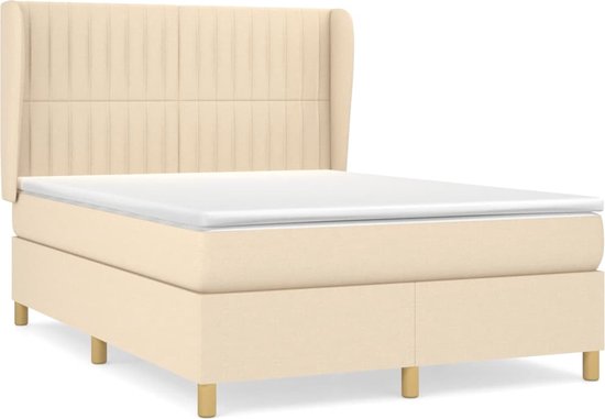 vidaXL - Boxspring - met - matras - stof - crèmekleurig - 140x190 - cm