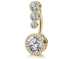 Navelpiercing - Kristal - Goud 4 diamonds deluxe- navelpiercing chirurgisch staal -navelpiercings - Jewelegance ®