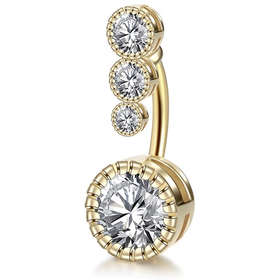 Navelpiercing - Kristal - Goud 4 diamonds deluxe- navelpiercing chirurgisch staal -navelpiercings - Jewelegance ®