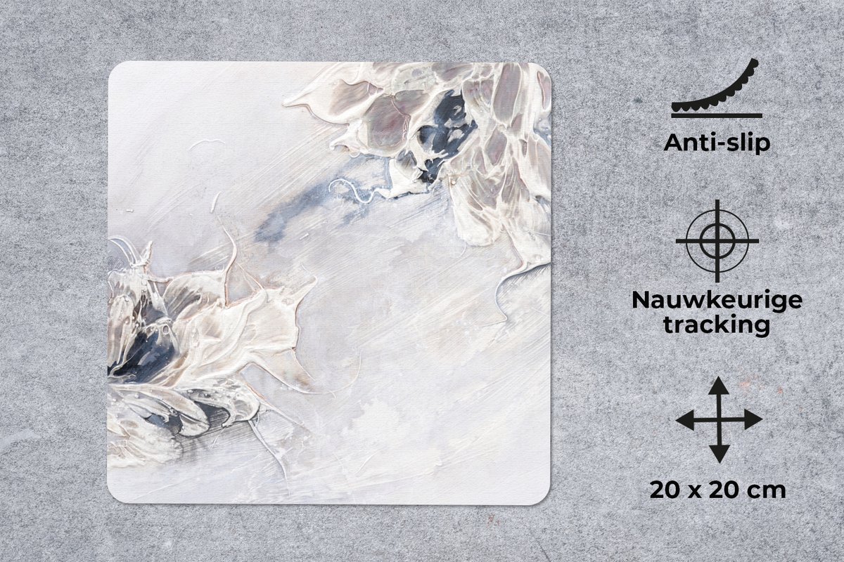 Muismat 20x20 cm - Mousepad Verf - Abstract - Beige - Grijs - Muismatten