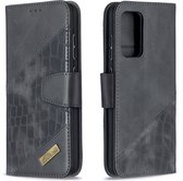 BINFEN Croco Book Case - Geschikt voor Samsung Galaxy A52 / A52s Hoesje - Zwart