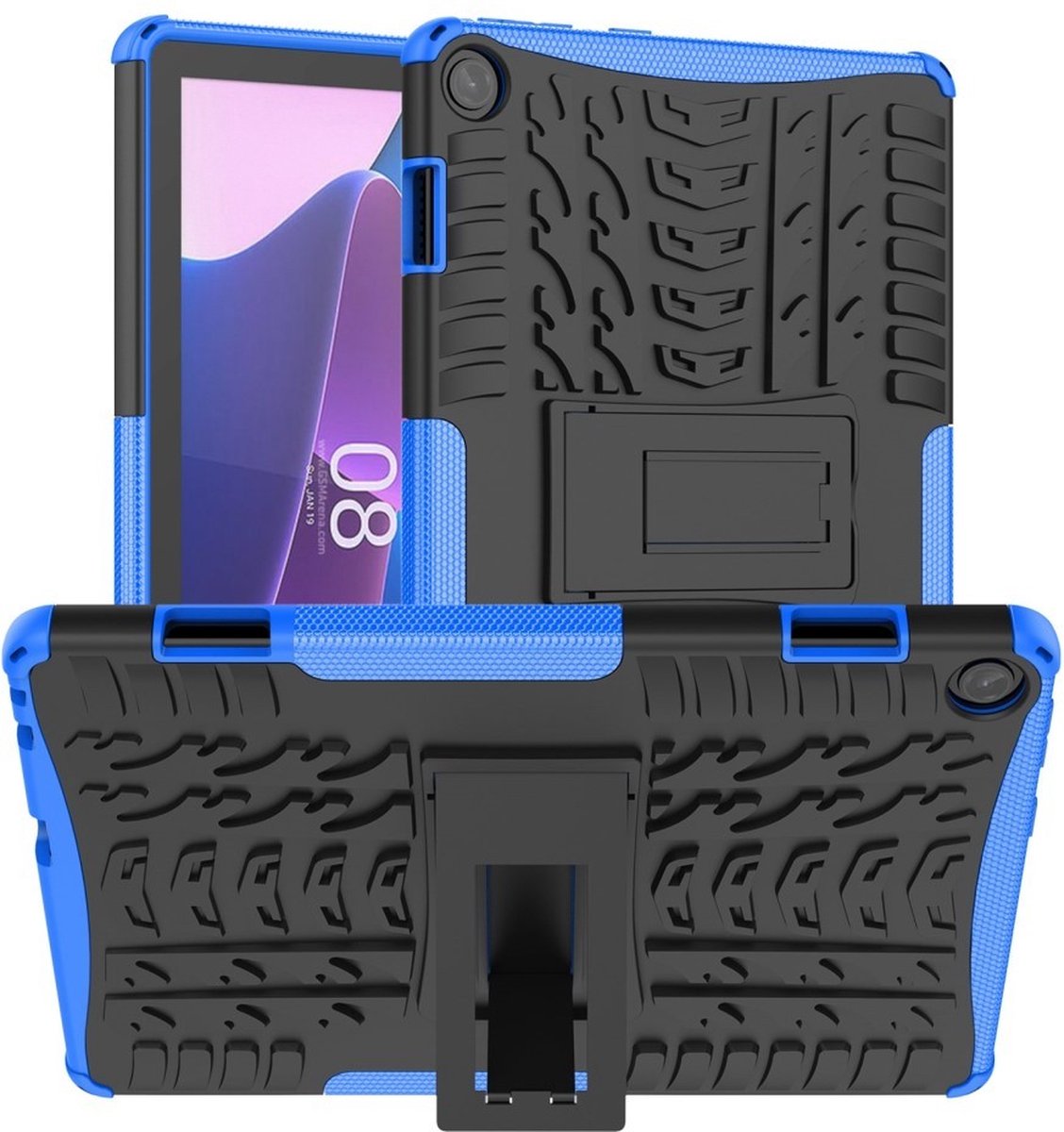 Tablethoes geschikt voor Lenovo Tab M10 Gen 3 Hoesje - Rugged Kickstand Back Cover - Blauw
