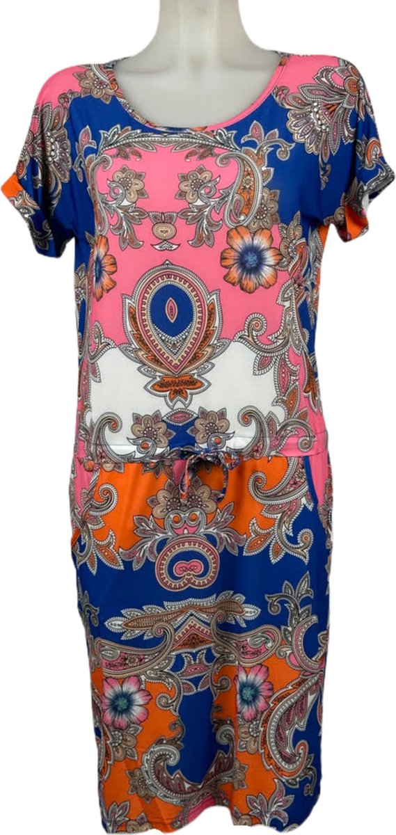 Blauw-Roze-Oranje Strikjurk