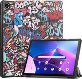 Tri-Fold Book Case met Wake/Sleep - Geschikt voor Lenovo Tab M10 Plus Gen 3 Hoesje - Graffiti