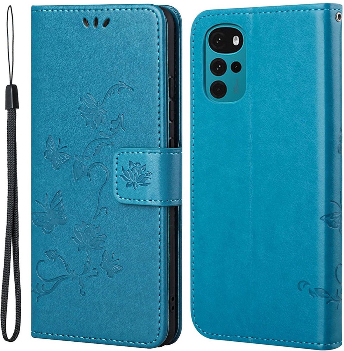 Coverup Bloemen & Vlinders Book Case Geschikt voor Motorola Moto G22 Hoesje - Blauw
