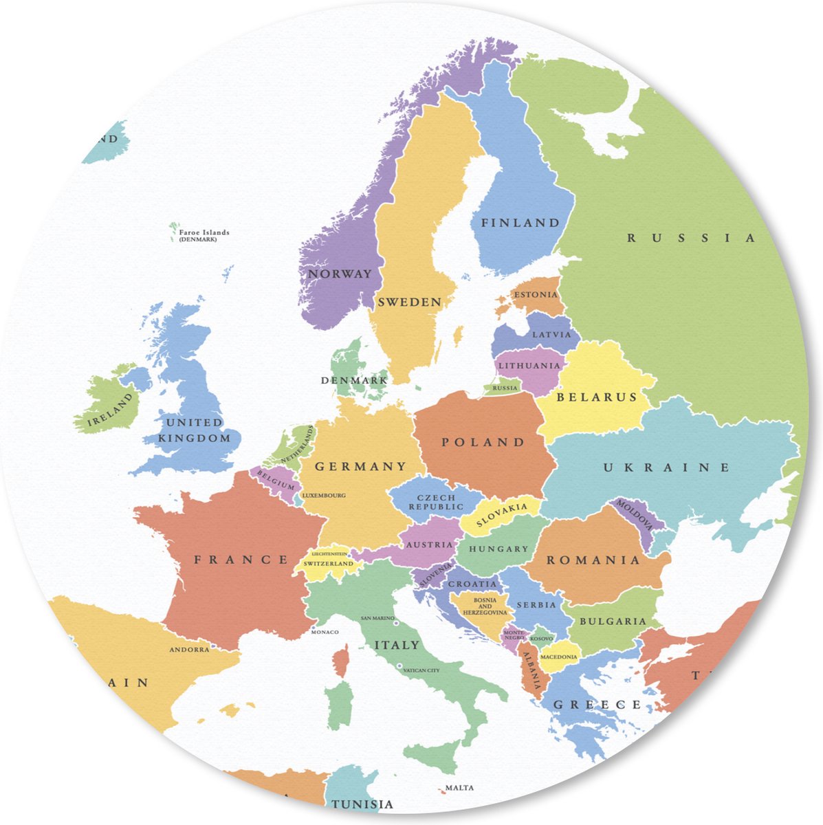 Muismat rond 50x50 cm - Mousepad Europa - Kaart - Simpel - Ronde muismatten