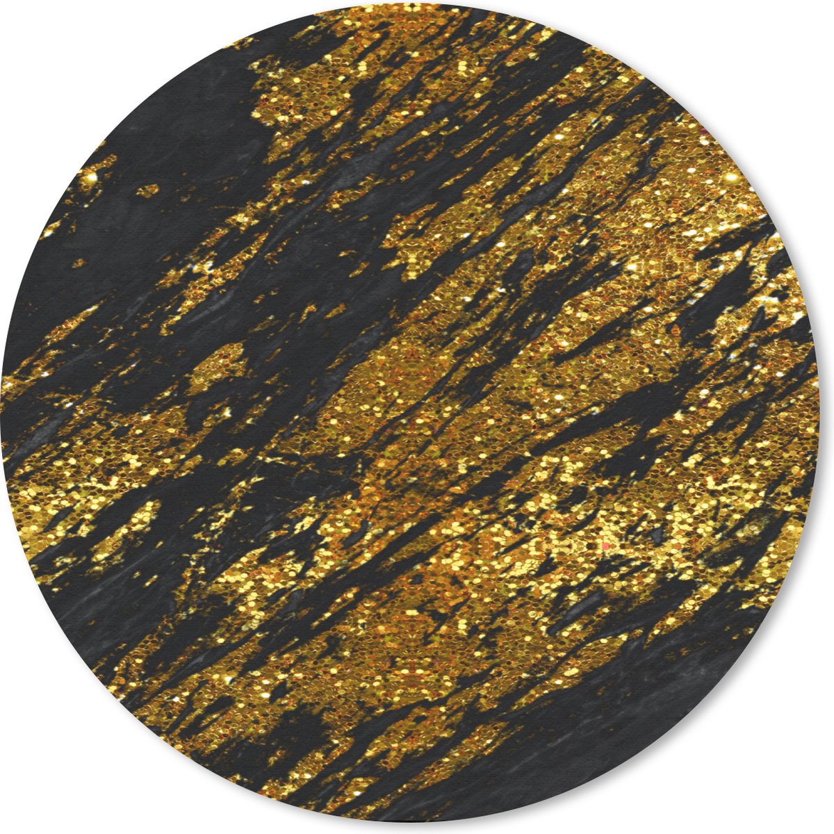 Muismat rond 50x50 cm - Mousepad Marmer - Goud - Zwart - Ronde muismatten
