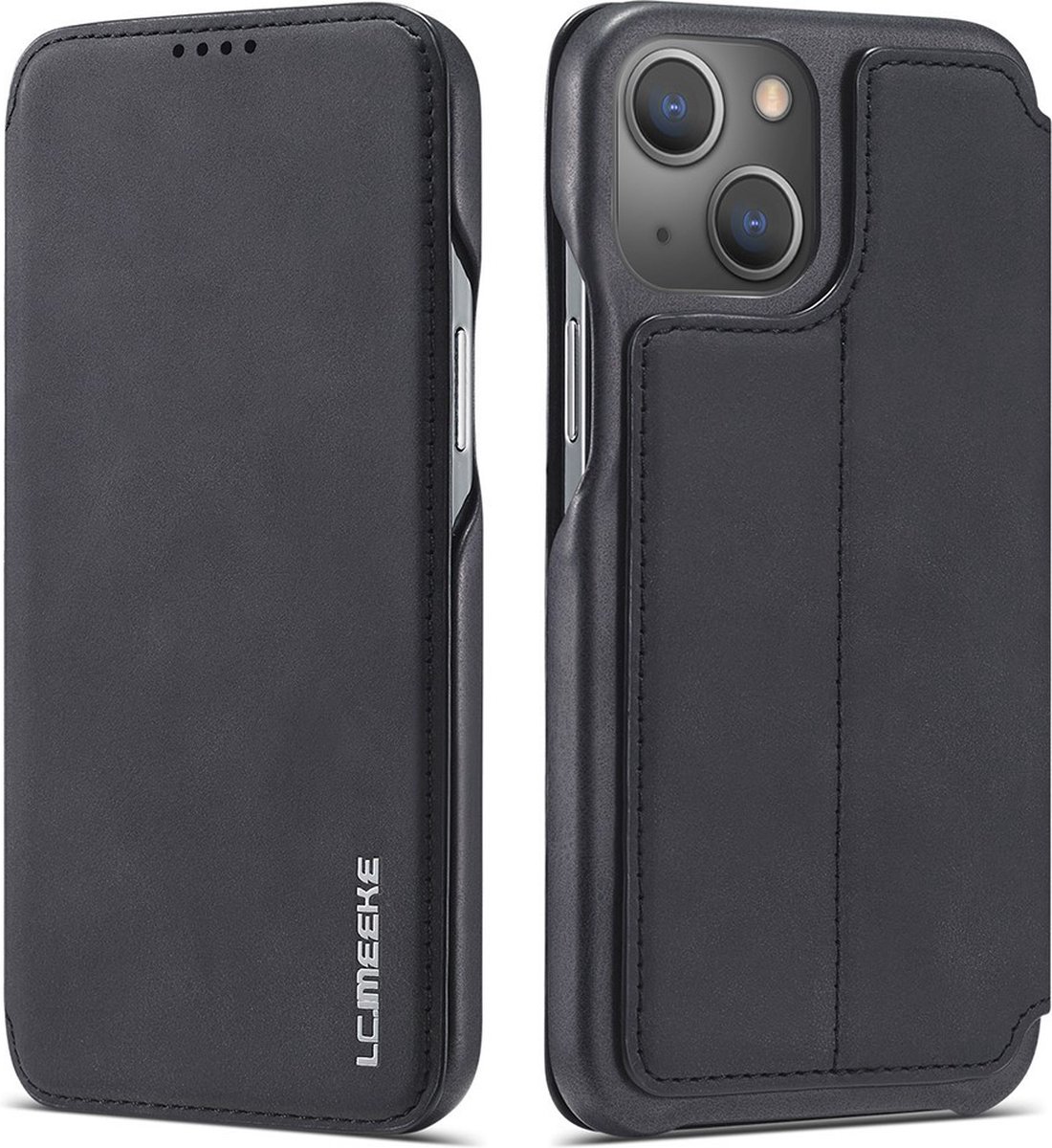 LC.IMEEKE Hoesje - Geschikt voor iPhone 13 Hoesje - LC.IMEEKE Retro Book Case - Zwart