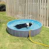 Kinderbadje voor extra grote honden, opvouwbaar hondenzwembad, antislip badkuip voor honden en kinderen, zwembad met waterstralen, in lichtblauw met lichtgrijs, 160 x 30 cm