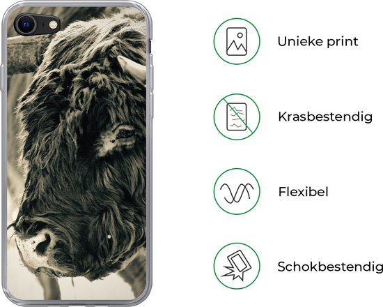 Coque iPhone SE 2020 - Highlander écossais - Neige - Cornes - Coque en Siliconen