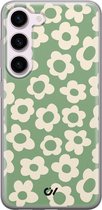 Hoesje geschikt voor Samsung Galaxy S23 - Retro Cute Flowers - Bloemen - Groen - Soft Case Telefoonhoesje - TPU Back Cover - Casevibes