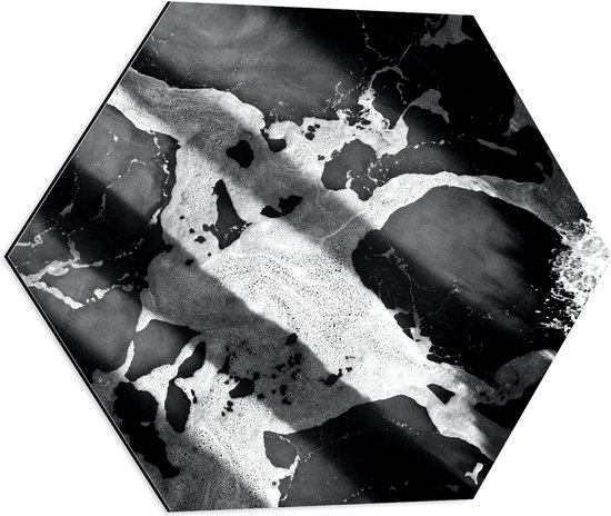 Dibond Hexagon - Zwart met Witte Mix van Kleuren - 60x52.2 cm Foto op Hexagon (Met Ophangsysteem)
