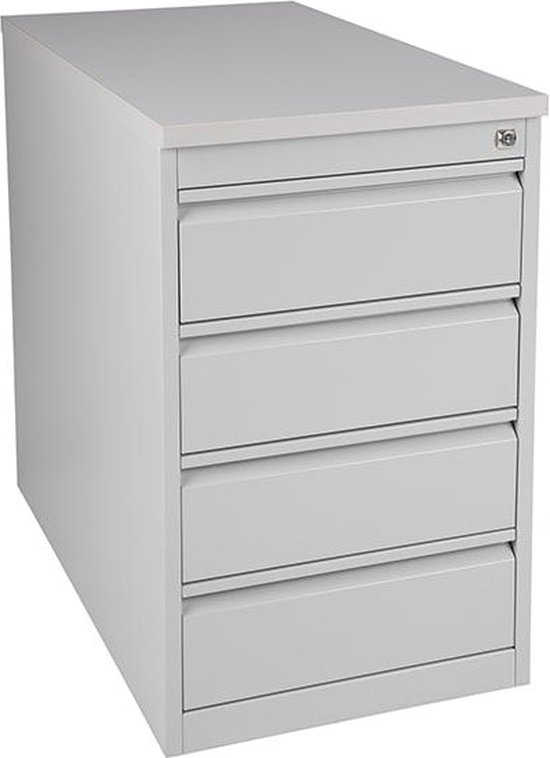 ABC Kantoormeubelen praktische standcontainer 4 lades diep 80cm kleur wit (ral9010) topblad lichtgrijs