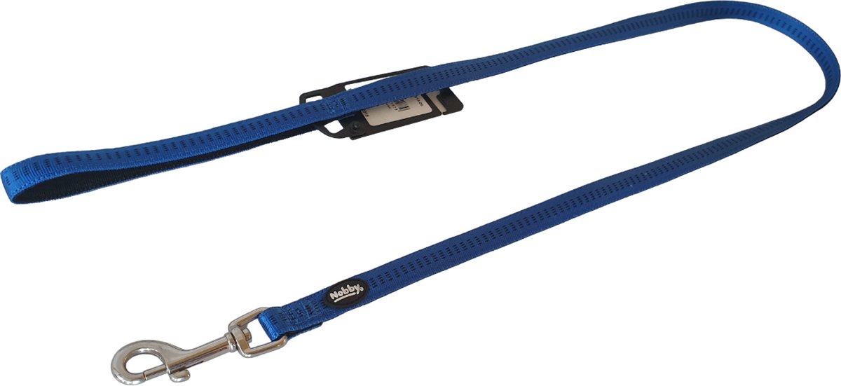 Nobby Soft Grip Hondenlijn - Dubbel Nylon - Gevoerd - Blauw / Zwart - Breedte 15 mm - Lengte 120 cm