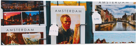 Vlag - Amsterdamse Ansichtkaarten in het Rek - 120x40 cm Foto op Polyester Vlag