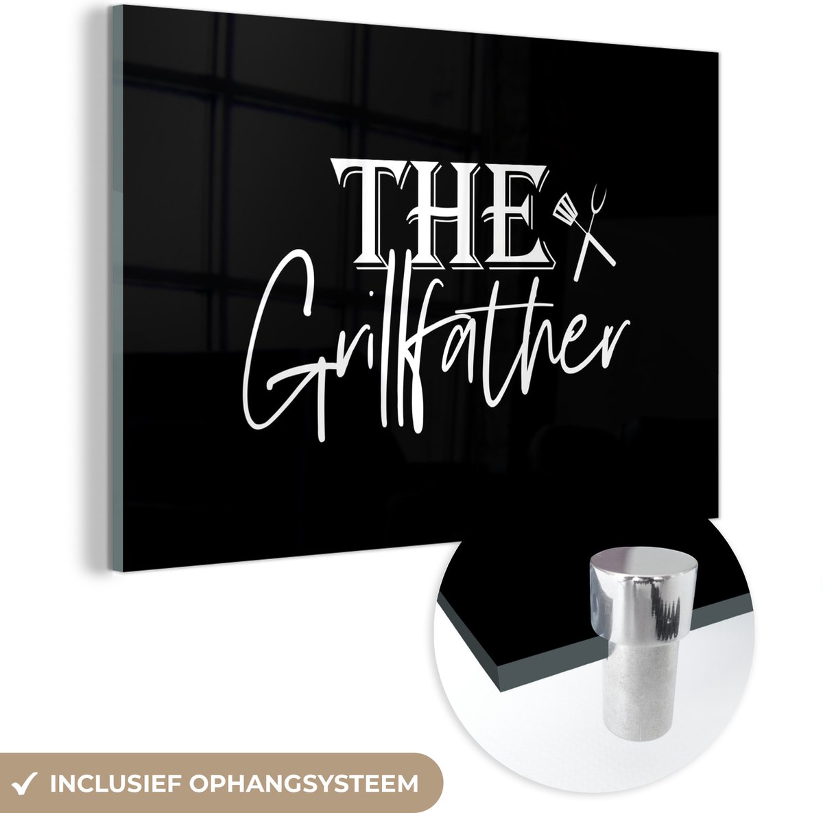 ® Glasschilderij 120x80 cm - Schilderij acrylglas - Spreuken - Grill - Koken - Vader - Bar