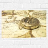 Muursticker - Gouden Kompas op Wereldkaart - 60x40 cm Foto op Muursticker