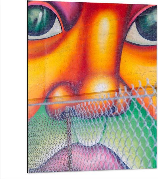 Dibond - Muurschildering van Gezicht Vol met Kleurrijke Vlakken - 75x100 cm Foto op Aluminium (Met Ophangsysteem)