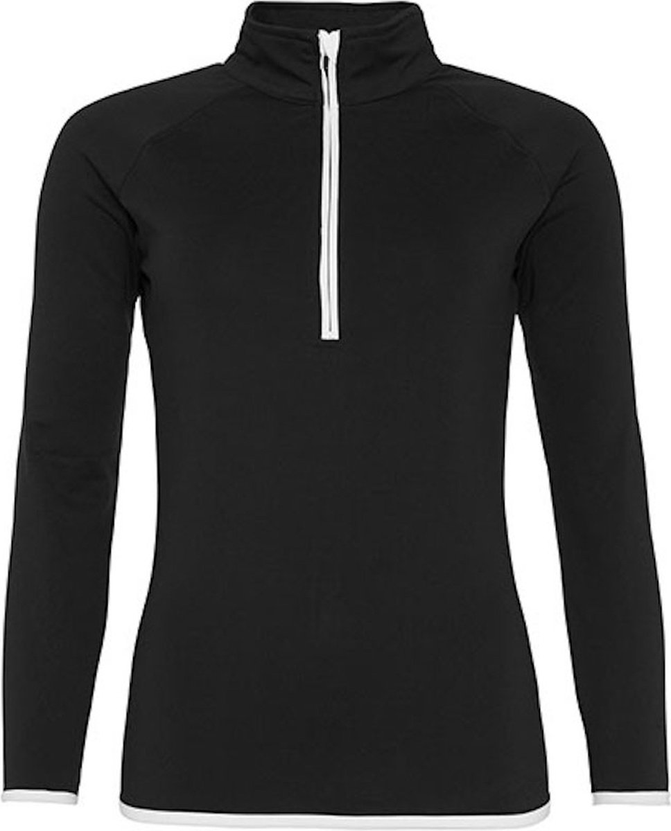 Damessportshirt 'Cool 1/2 Zip Sweat' Solid Black/White - XL