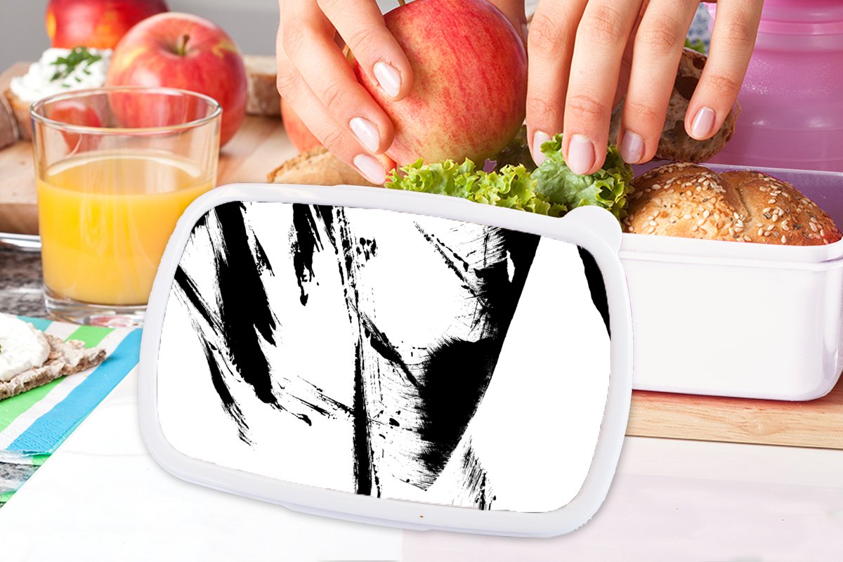 Broodtrommel Wit - Lunchbox - Brooddoos - Verf - Zwart - Abstract - 18x12x6 cm - Volwassenen