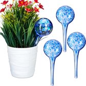 Relaxdays 4x waterdruppelaar - glas - waterbollen voor planten - Ø 6 cm - blauw