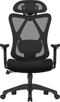 Chaise de bureau George - Chaise de bureau ergonomique - Chaise d'ordinateur - Chaise en maille - Support lombaire réglable - Appui-tête - Capacité de charge jusqu'à 150 kg - Hauteur réglable - Zwart