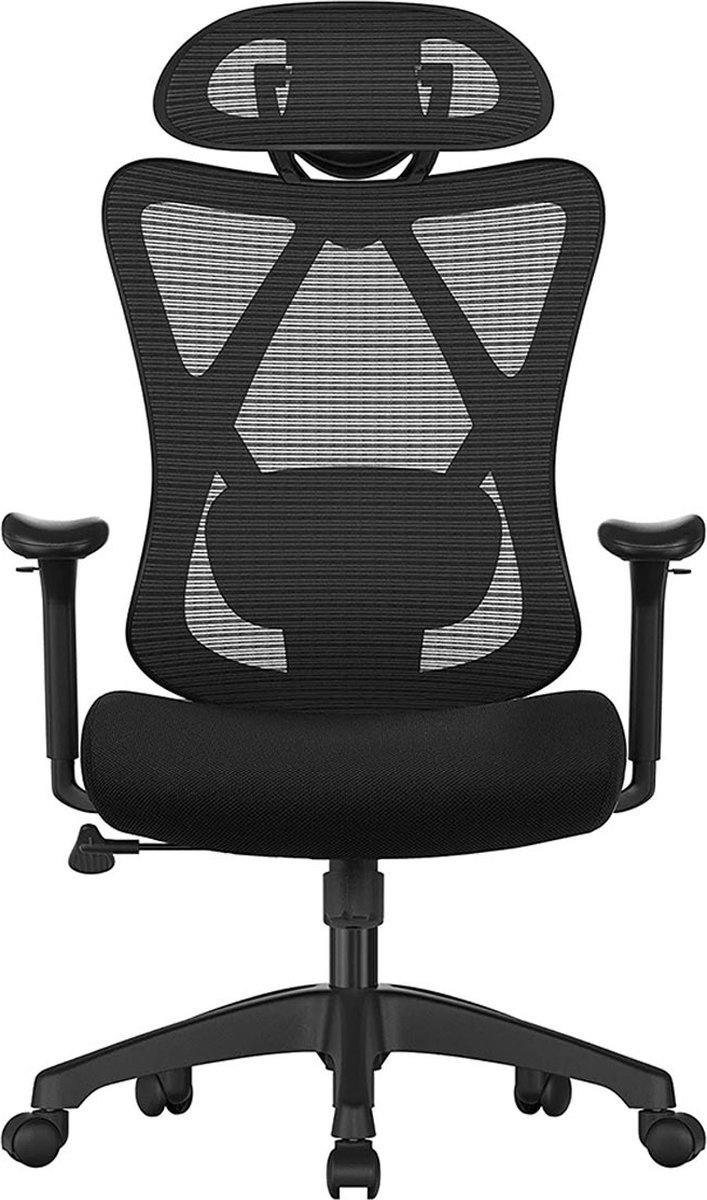 Bureaustoel George - Ergonomische Bureaustoel - Computerstoel - Mesh Chair - Verstelbare Lendensteun - Hoofdsteun - Draagvermogen tot 150 kg - Hoogte Verstelbaar - Zwart