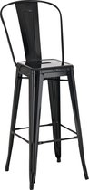 Barkruk Recto - Met rugleuning - Set van 1 - Ergonomisch - Barstoelen voor keuken of kantine - Zwart - Metaal - Zithoogte 77cm
