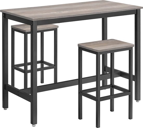keukentafel met 2 barkrukken - Eettafel keuken - Rechthoek - Eetkamertafel - 120 x 60 x 90 cm - 2 personen - Grijs