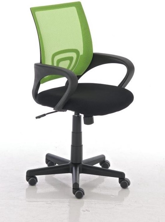 Luxe bureaustoel Viviano - Zwart/Groen - Op wielen - 100% polyester - Ergonomische bureaustoel - In hoogte verstelbaar - Voor volwassenen