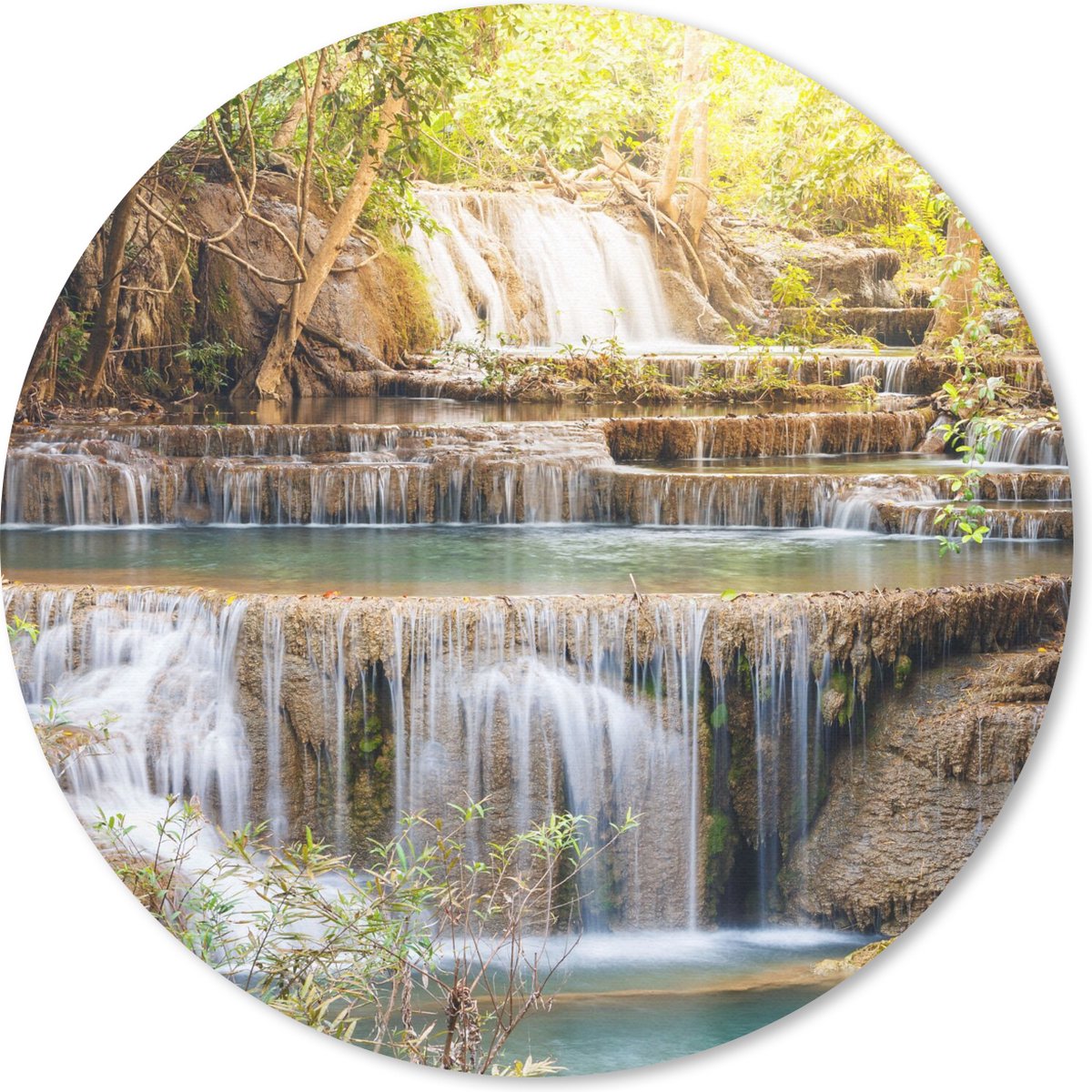 Muismat rond 20x20 cm - Mousepad Zon - Waterval - Landschap - Ronde muismatten