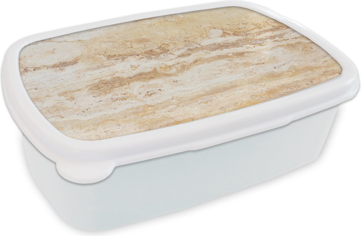 Broodtrommel Wit - Lunchbox - Brooddoos - Marmer - Zand - Textuur - 18x12x6 cm - Volwassenen