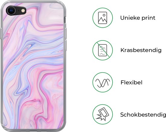 Convient pour coque iPhone SE 2022 - Imprimé marbre - Couleurs - Pastel - Coque de téléphone en Siliconen