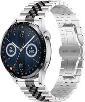 Stalen bandje - RVS - geschikt voor Huawei Watch GT / GT Runner / GT2 46 mm / GT 2E / GT 3 46 mm / GT 3 Pro 46 mm / GT 4 46 mm / Watch 3 / Watch 3 Pro / Watch 4 / Watch 4 Pro - zilver-zwart