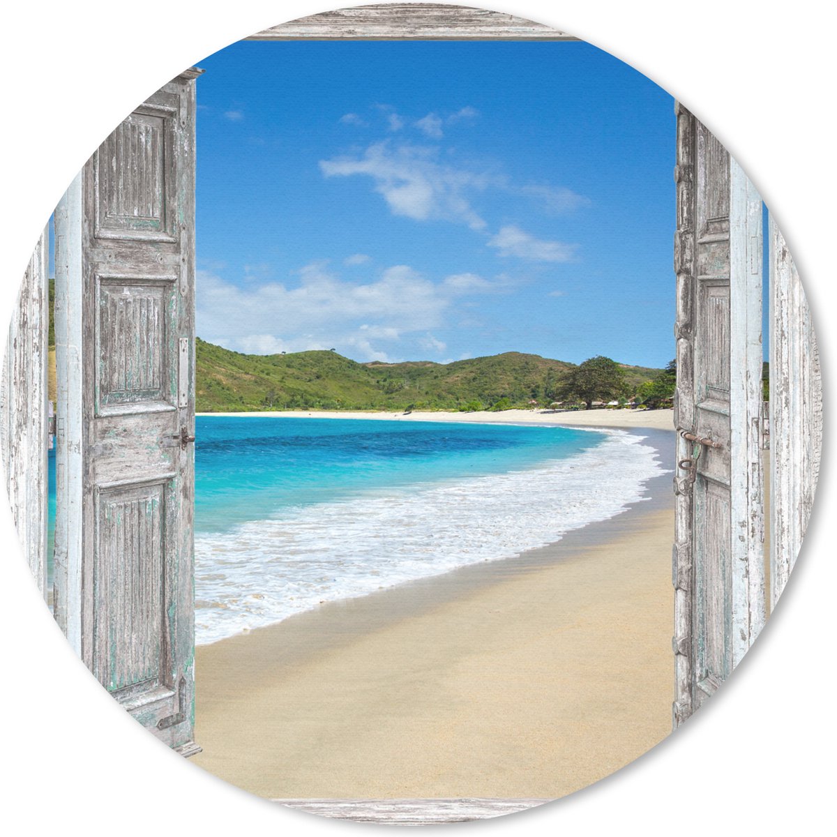 Muismat rond 20x20 cm - Mousepad Zee - Tropical - Doorkijk - Strand - Ronde muismatten