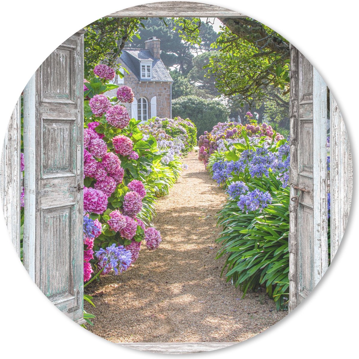 Muismat rond 40x40 cm - Mousepad Doorkijk - Hortensia - Bloemen - Ronde muismatten