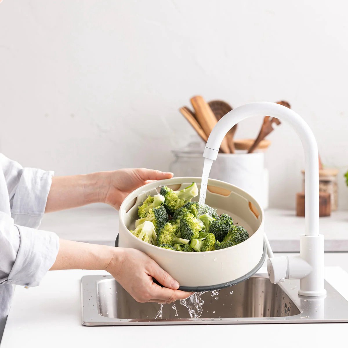 GreenPan Steamy - Panier Vapeur Et Passoir 2 En 1 En Silicone - 24 Cm - Sans PFAS, Empilable, Lave-vaisselle