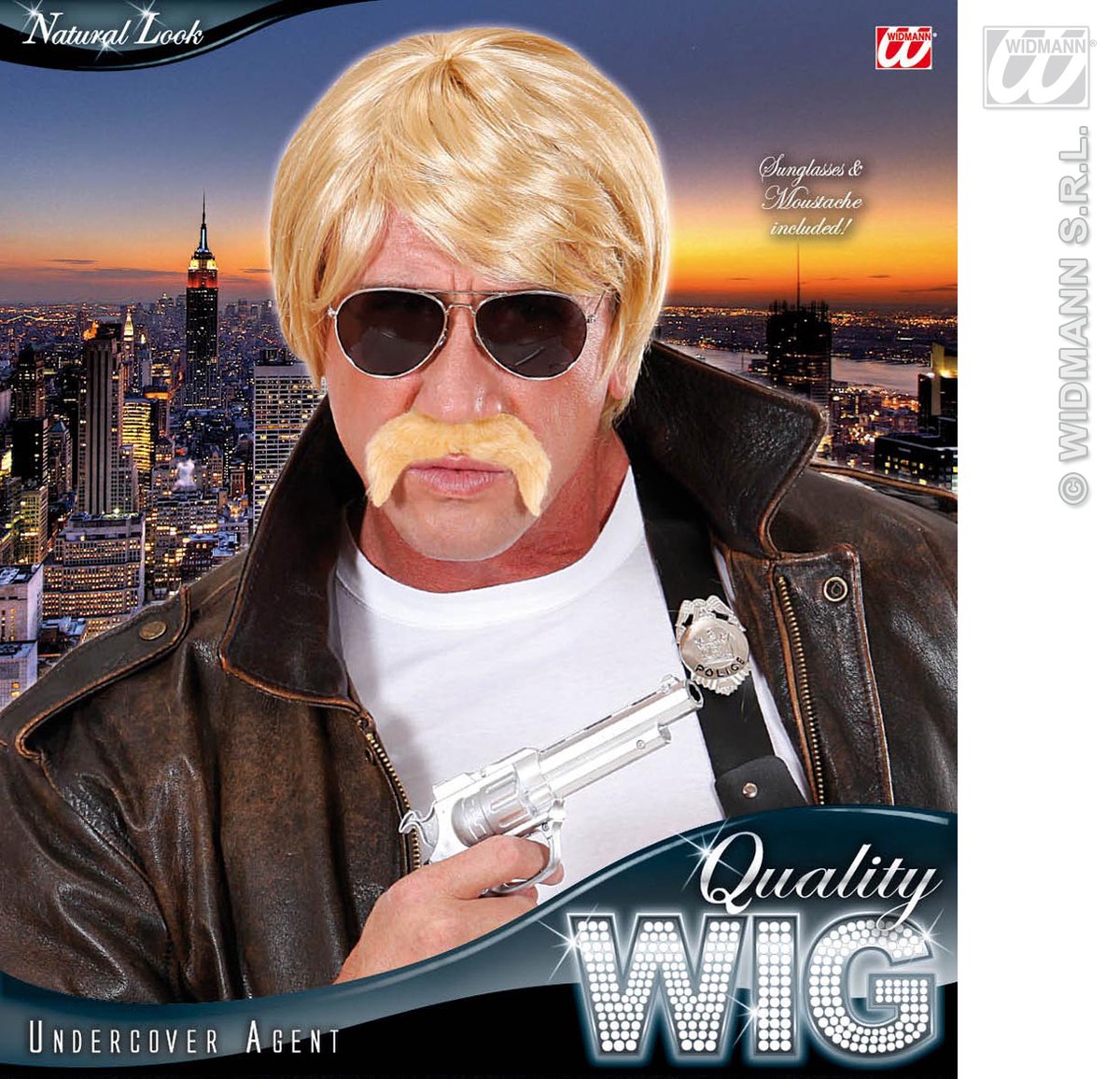 Faram Wig Perruque homme blonde avec moustache taille unique