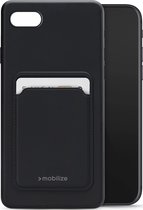 Mobilize Rubber Gelly Card Telefoonhoesje geschikt voor Apple iPhone 6/6S/7/8/SE(2020/2022) Hoesje Flexibel TPU Backcover met Pasjeshouder - Matt Black