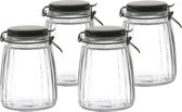 Urban Living Voorraadpot/bewaarpot - 4x - 1,5L - glas - met beugelsluiting - mat zwarte deksel