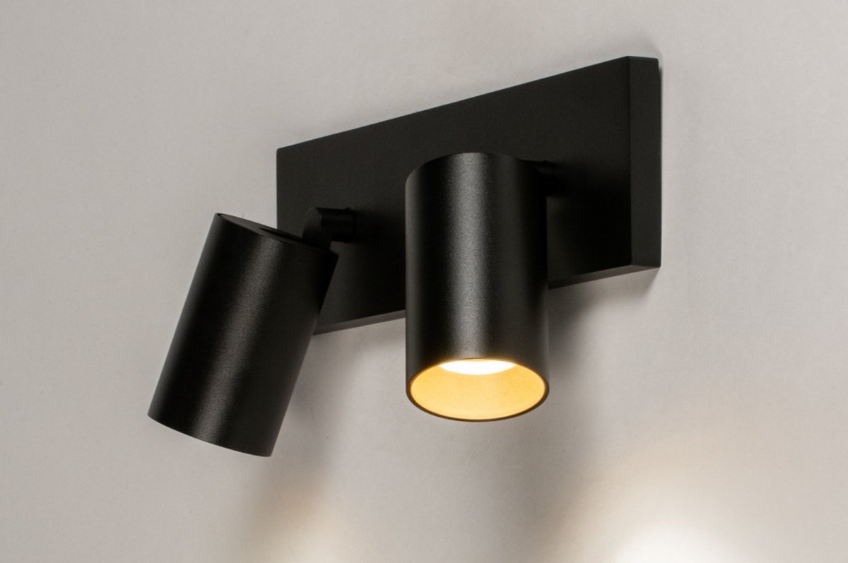 Lumidora Opbouwspot 74000 2 Lichts GU10 Zwart Goud Messing Metaal Badkamerlamp IP21