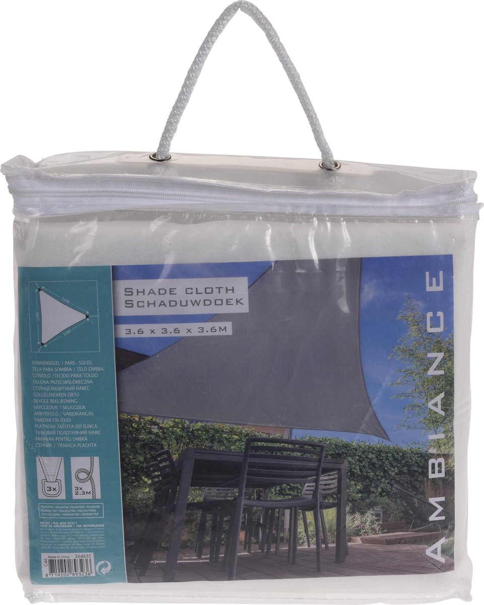 SCHADUWDOEK DRIEHOEK WIT 3,6x3,6x3,6m met Bevestigingsset