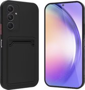 Shieldcase Siliconen hoesje met pasjeshouder geschikt voor Samsung Galaxy A54 - case met ruimte voor pasjes voor Samsung A54 - zwart