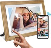 MemoMemory Digitale Fotolijst met WiFi & Touchscreen - Digitale Fotolijsten - Digitale Fotokader - Frameo App - 10.5inch HD+ -IPS Display - Houten Frame inclusief: Ophangsysteem & Microvezel Doekje - Hout