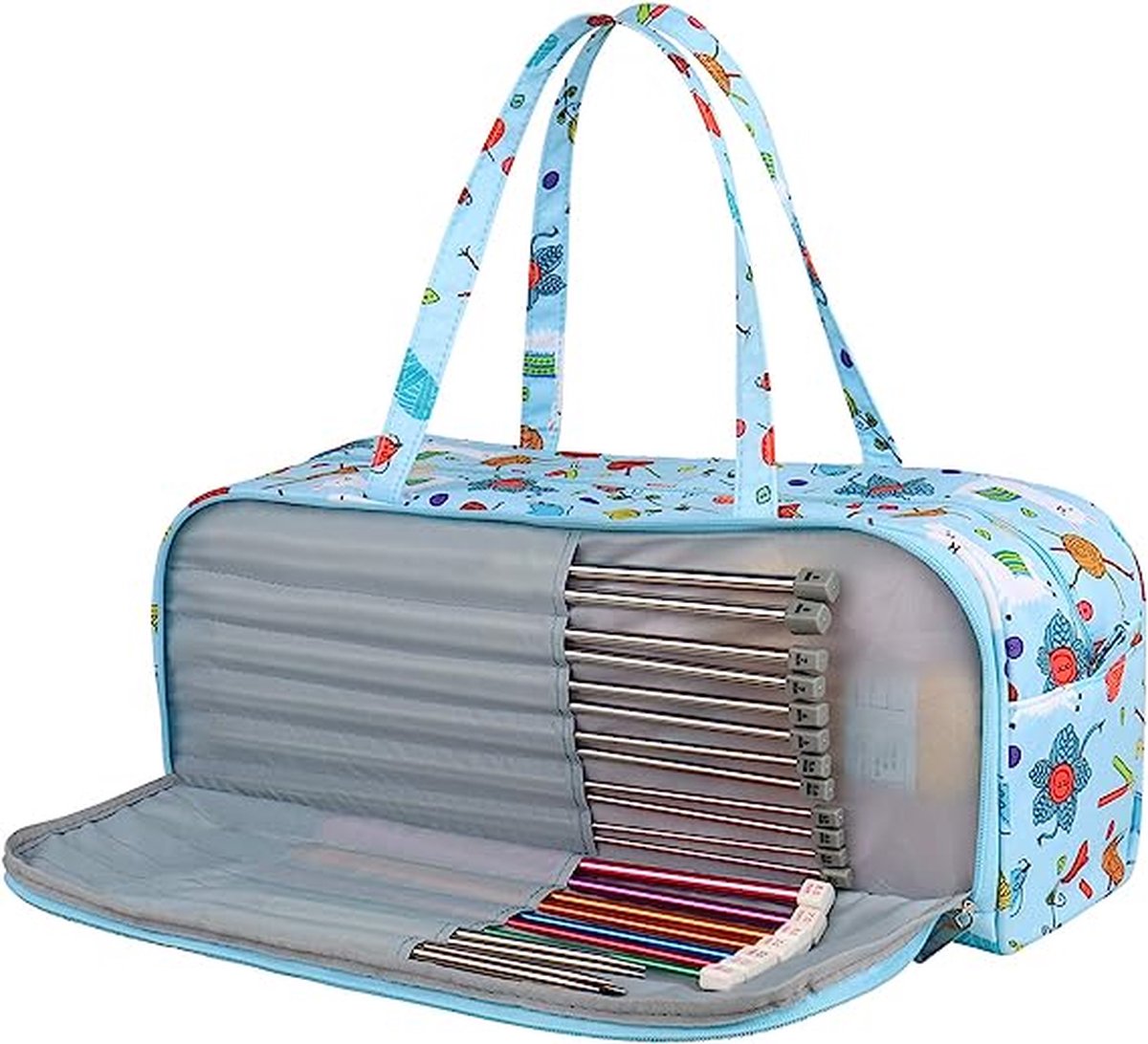 Teamoy Draagtas voor het opbergen van wol, breitas/haak met meerdere zakken, riem met handvat en schouder (geen accessoires inbegrepen) (groot met deksel, zwart