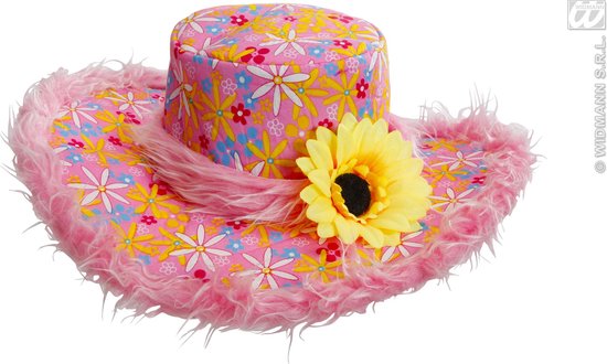 Widmann - Hippie Kostuum - Hoed Ibiza Met Zonnebloem, Roze - Roze - Carnavalskleding - Verkleedkleding
