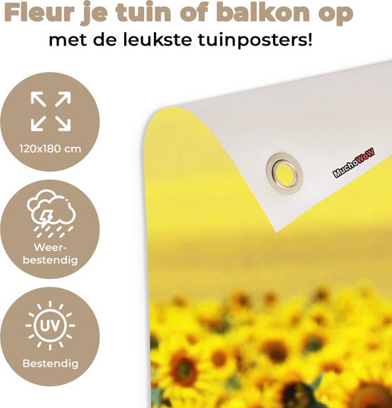 Tuinposter - Bloemen - Zonnebloemen - Tuindecoratie - Bloemenveld - 120x180 cm - Tuinschilderij - Tuindoek