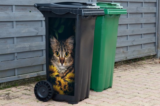 Autocollant pour contenant Chat - Jaune - Fleurs - Botanique - 38x80 cm - Autocollant Kliko